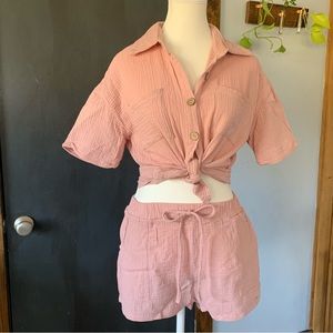 Pink Linen Pajama Set